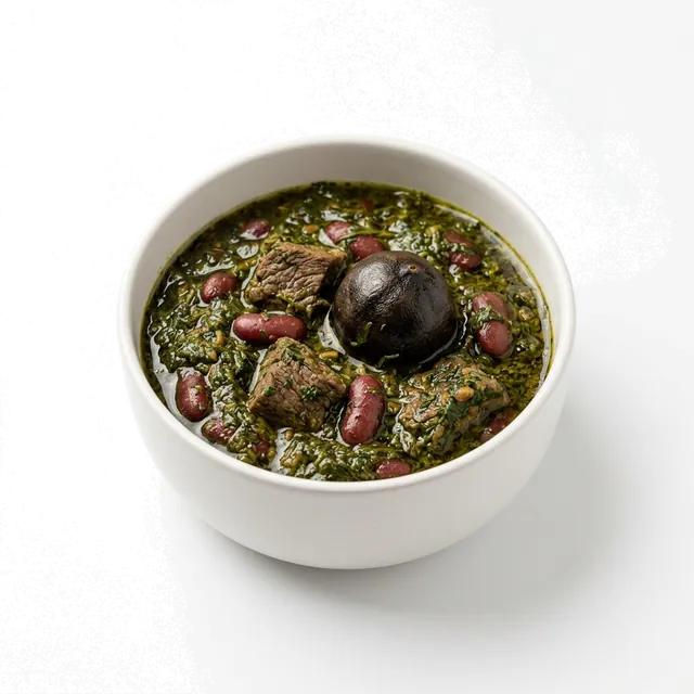 خورشت قورمهسبزی کمروغن با گوشت بدون چربی