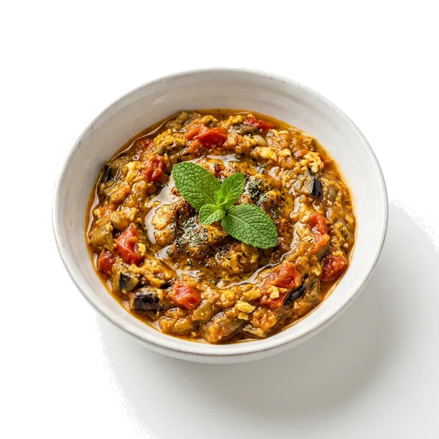 میرزاقاسمی رژیمی (بادمجان کبابی، سیر، گوجه و تخممرغ)