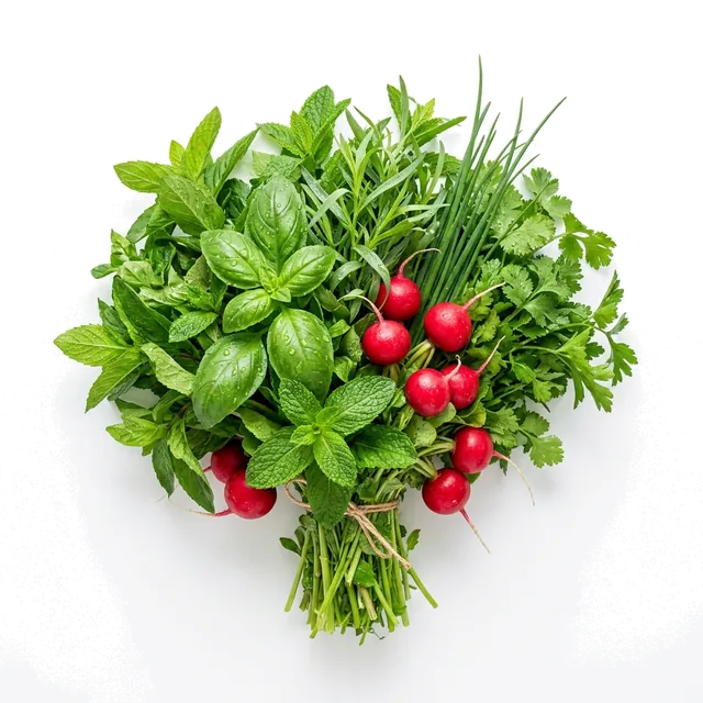 سبزی خوردن تازه ایرانی (تره، ریحان، نعنا، شاهی)