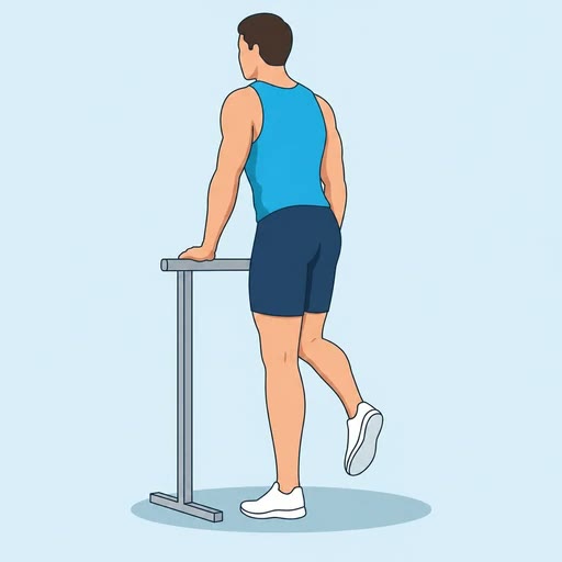 نمایش حرکت ساق پا ایستاده تک‌پا روی سکو با دمبل